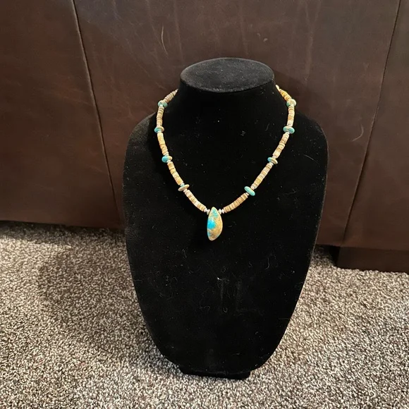 Handmade Turquoise, Shell & Sterling Silver Necklace very different - Picture 2 of 4